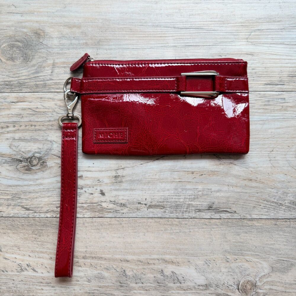 Miche Red Patent Leather Wristlet Wallet Zip Clutch Organizer Y2K Glossy